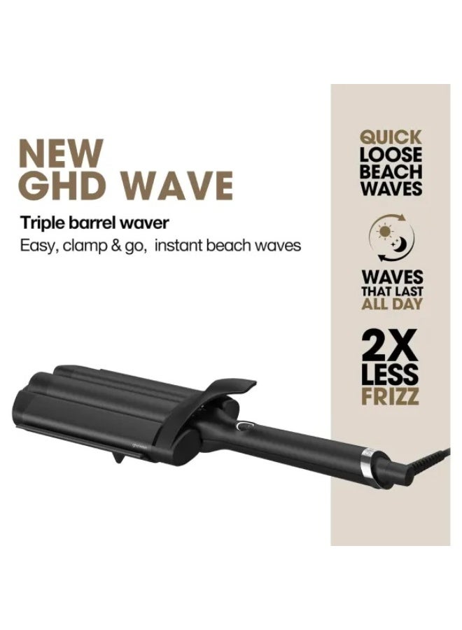 جي إتش دي جهاز تمويج الشعر ثلاثي الأسطوانات لتموجات شعر الشاطئية أسود 185 درجة مئوية - Image 3